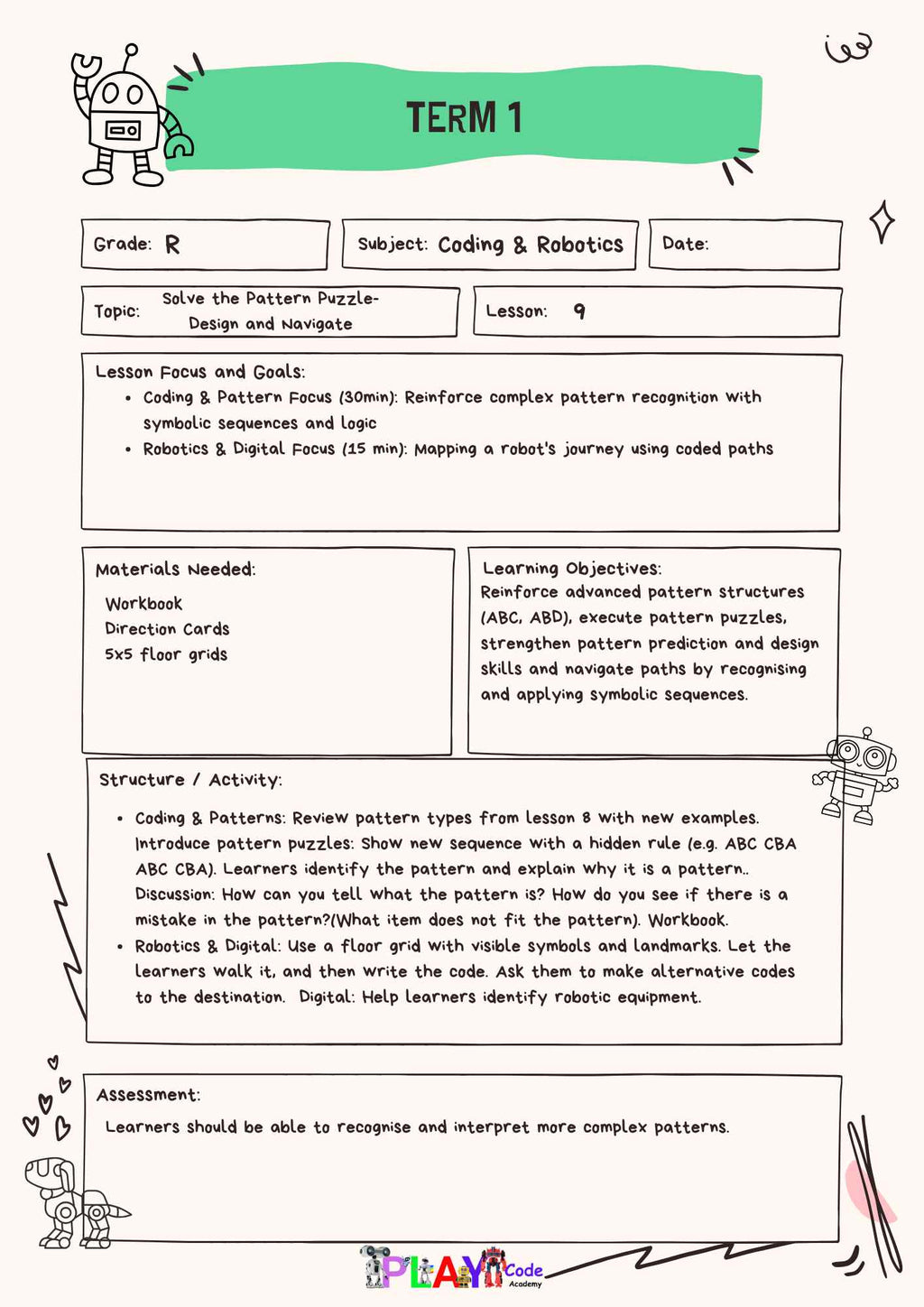 Gr R Lesson Plans for Workbook