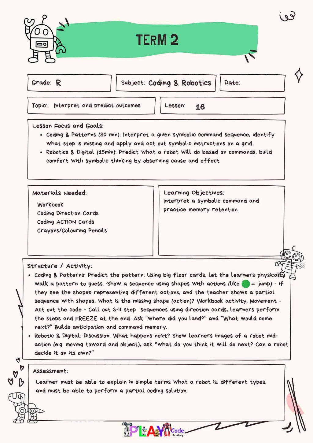 Gr R Lesson Plans for Workbook