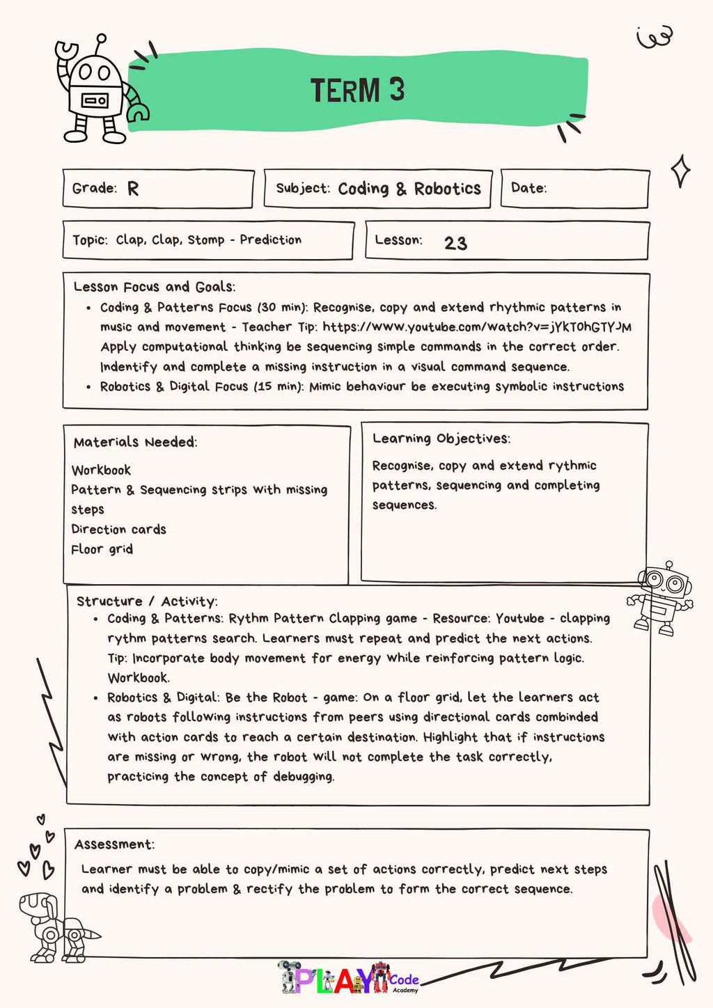 Gr R Lesson Plans for Workbook