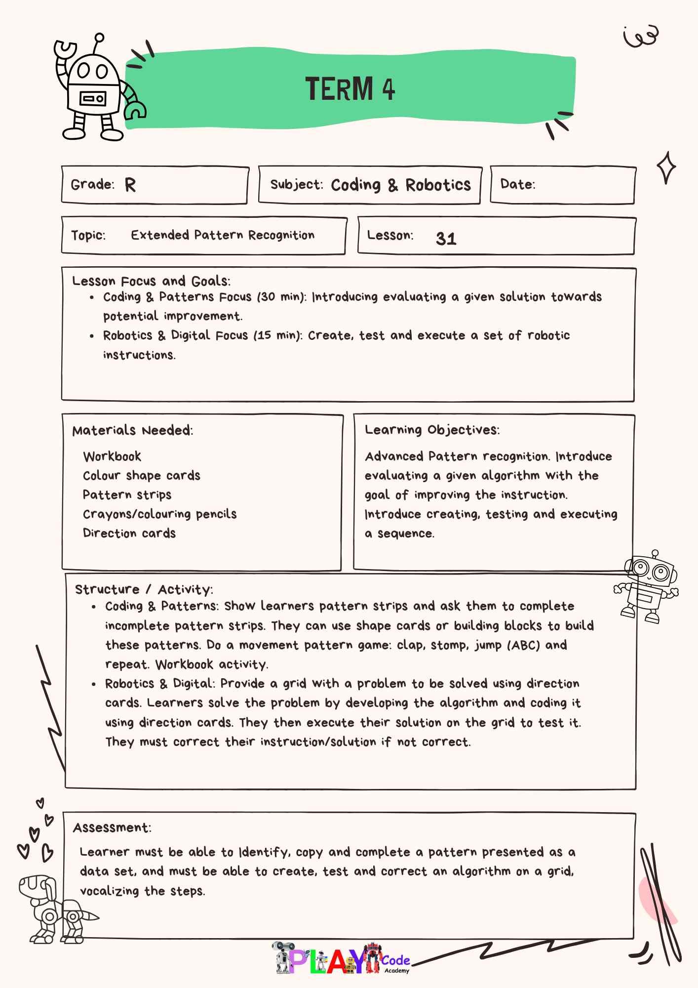 Gr R Lesson Plans for Workbook