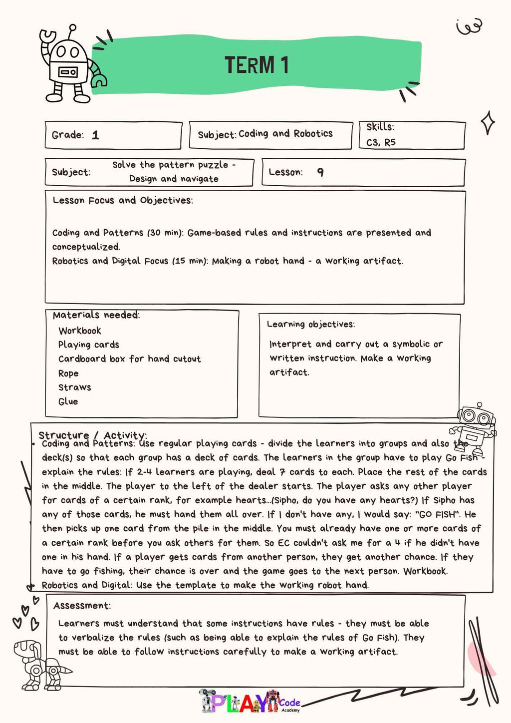 Gr 1 Lesson Plans for Workbook