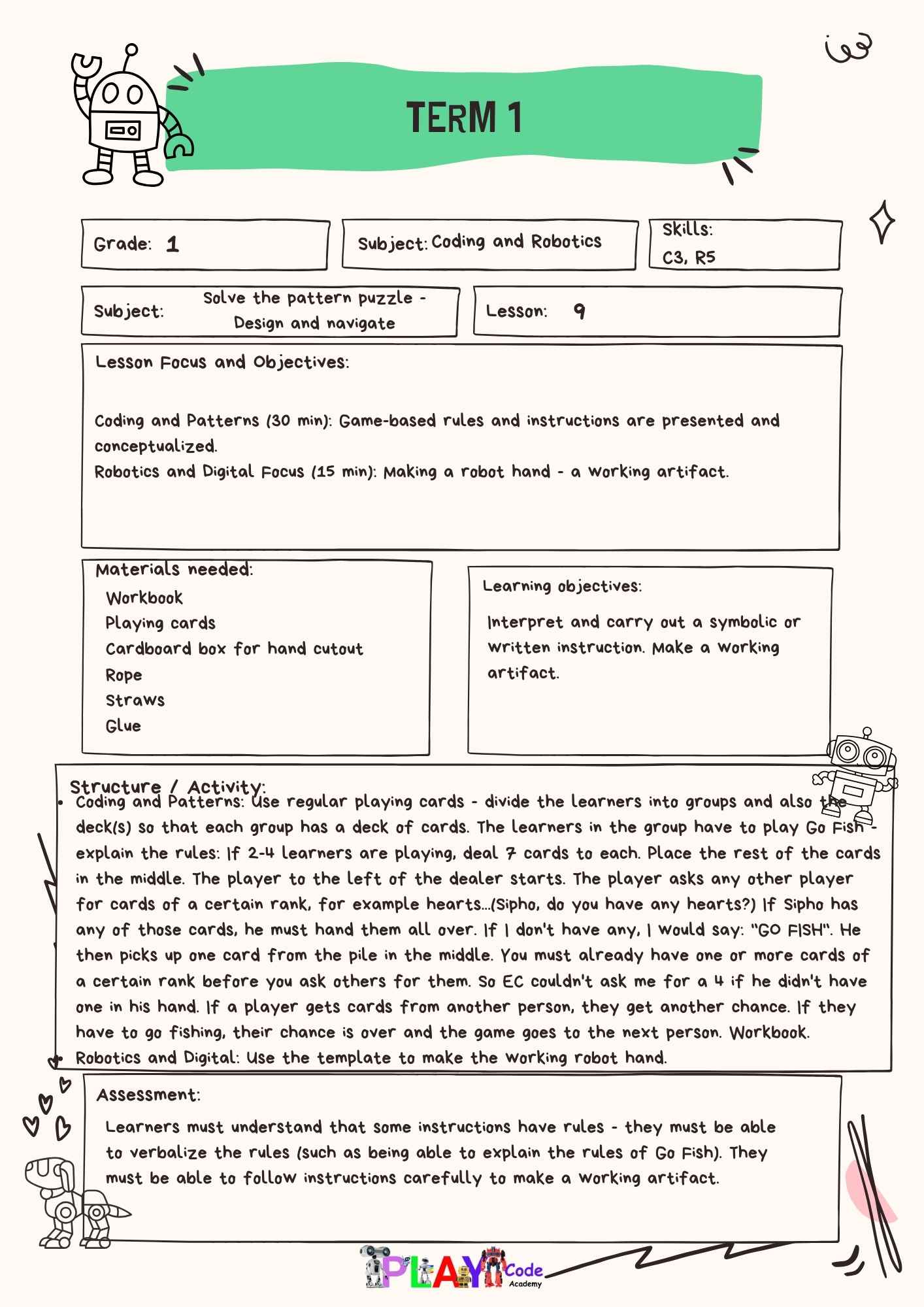 Gr 1 E-Book Lesson Plans for Workbook
