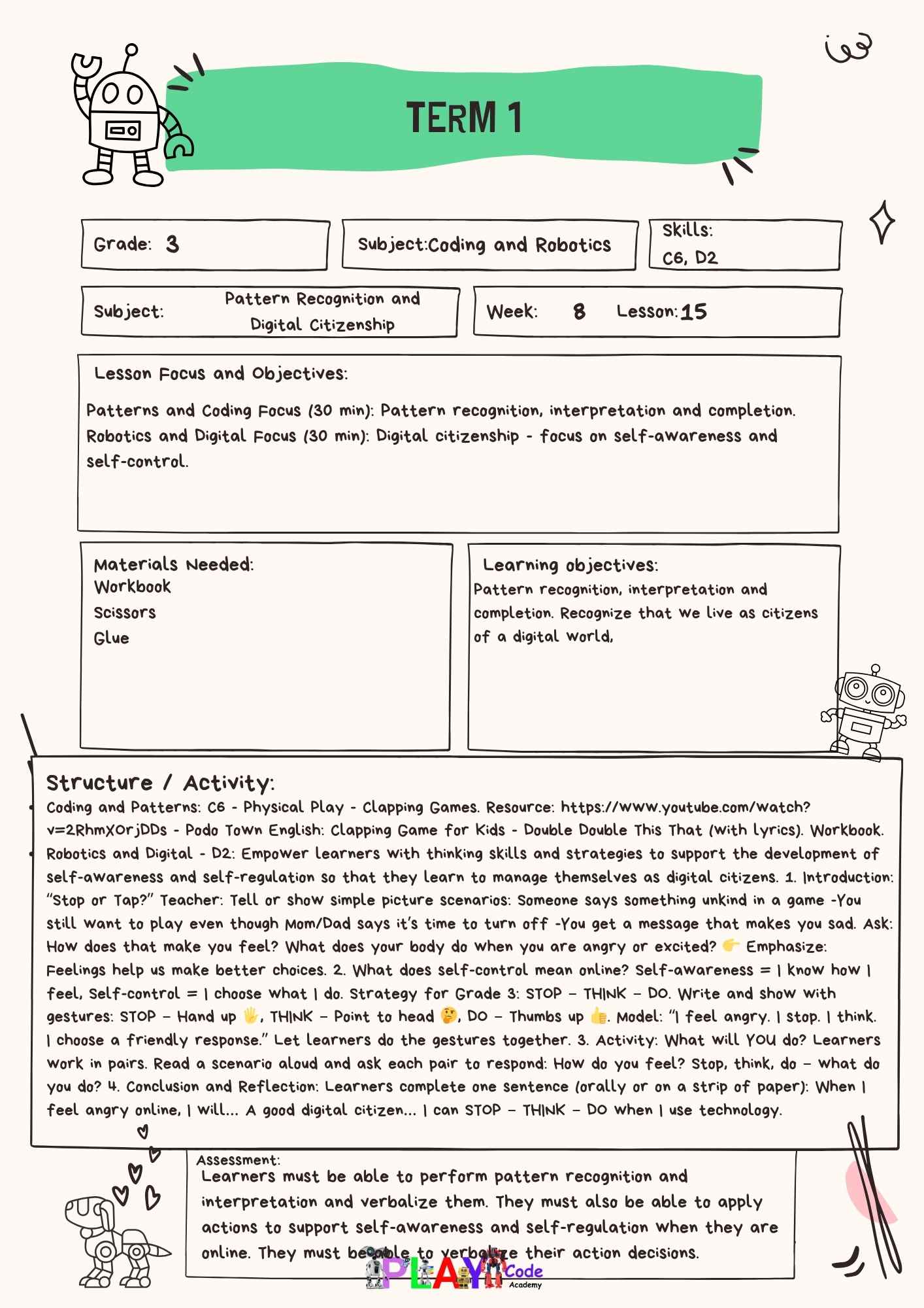 Gr 3 E-Book Lesson Plans for Workbook